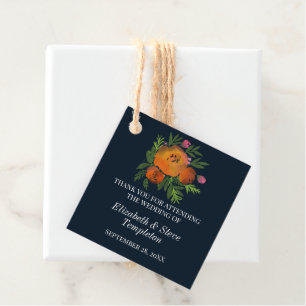 Earth Tones Burnt Orange Navy Floral Wedding Favour Tags
