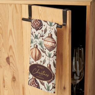Earth Tones Christmas Pattern#12 ID1009 Tea Towel