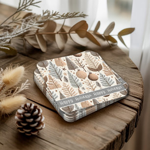 Earth Tones Christmas Pattern#25 ID1009 Square Paper Coaster