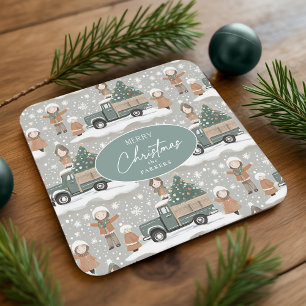 Earth Tones Christmas Pattern#2 ID1009 Square Paper Coaster