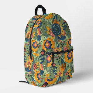 Earth tones colourful exotic flowers pattern printed backpack