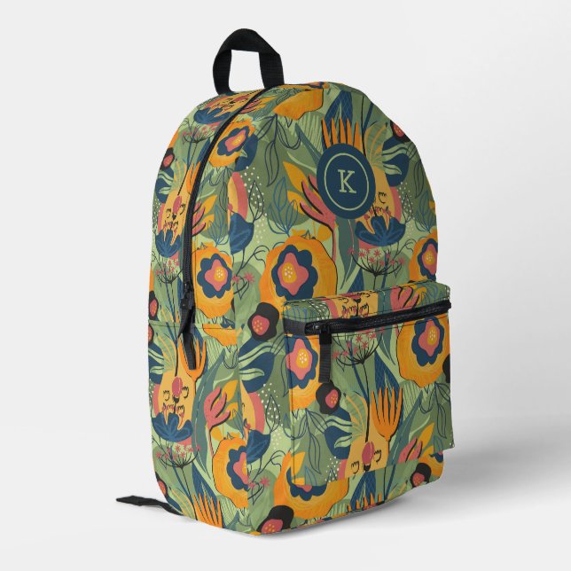 Earth tones colourful exotic flowers pattern printed backpack (Back Corner Left)