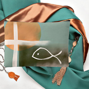 Earth tones cross and fish minimalist art accessory pouch