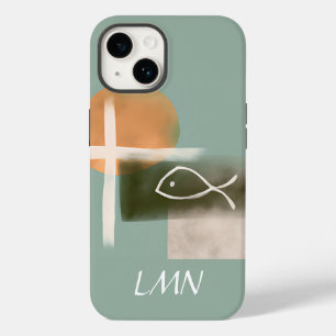 Earth tones cross and fish minimalist art  Case-Mate iPhone 14 case