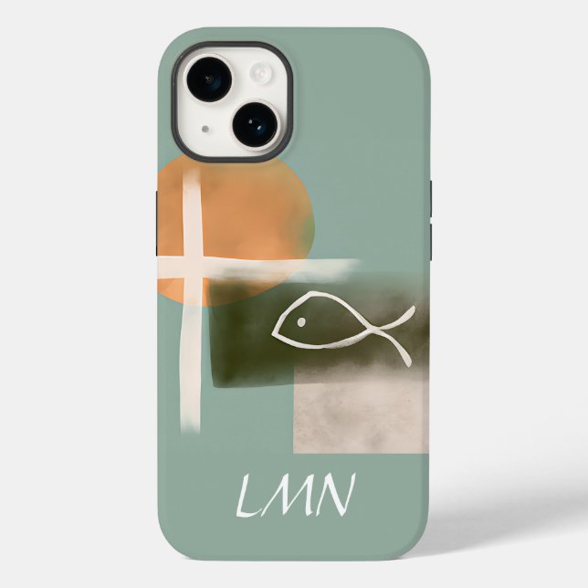 Earth tones cross and fish minimalist art  Case-Mate iPhone case (Back)