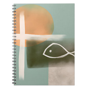Earth tones cross and fish minimalist art  notebook