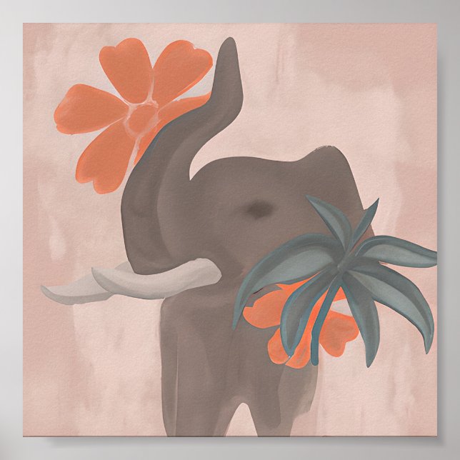 Earth tones Elephant minimalist art Poster (Front)