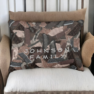 Earth tones family name farmhouse striped abstract decorative cushion