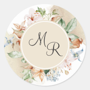 Earth Tones Floral, Beige Monogram Envelope Seal