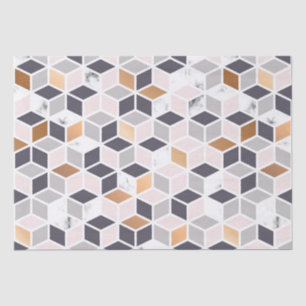 Earth tones geometric cubes pattern tissue paper