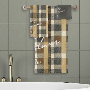 Earth Tones Gold Christmas Pattern#7 ID1009 Bath Towel Set