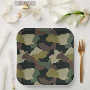 Earth Tones Green Brown Camouflage Paper Plate