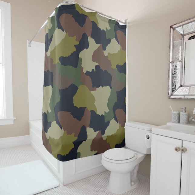 Earth Tones Green Brown Camouflage Shower Curtain (In Situ)