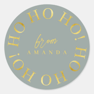 Earth Tones Green Gold Christmas Ho Ho Ho ID1009 Classic Round Sticker