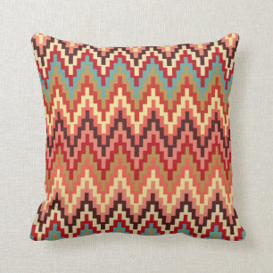 Earth Tones Ikat Chevron Zig Zag Stripes Pattern Cushion