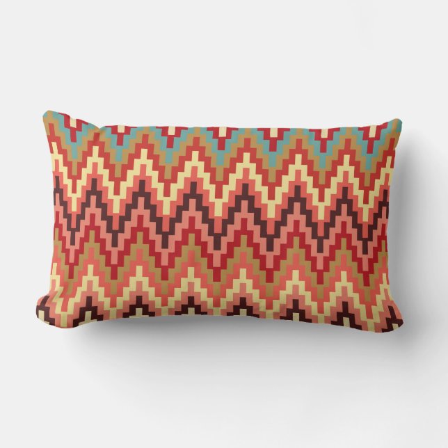Earth Tones Ikat Chevron Zig Zag Stripes Pattern Lumbar Cushion (Front)