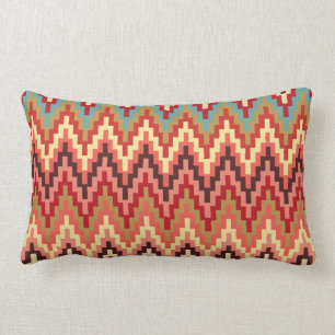 Earth Tones Ikat Chevron Zig Zag Stripes Pattern Lumbar Cushion