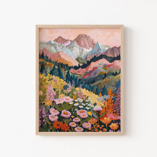 Earth Tones Mountain Wildflower Painting 16x20" Poster