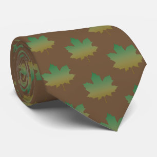 Earth Tones of Green and Brown Maple Leaf Pattern Tie