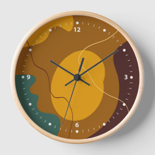 Earth tones organic shapes abstract background clock