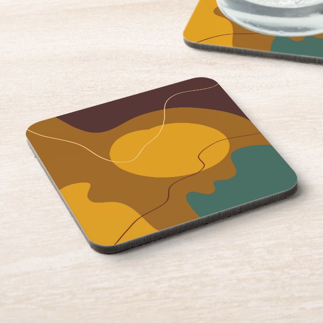 Earth tones organic shapes abstract background coaster (Left Side)