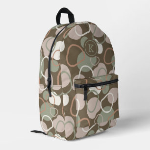 Earth tones organic shapes pattern monogram printed backpack