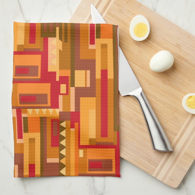 Earth tones red orange brown abstract pattern tea towel (Quarter Fold)