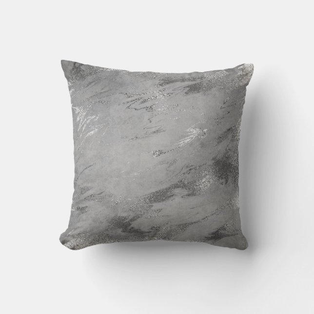 Earth Tones Silver Grey Graphite Marble Cushion (Front)