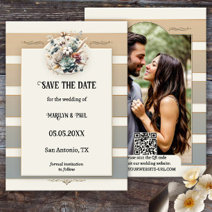 Earth Tones Striped Floral Photo Save the Date 