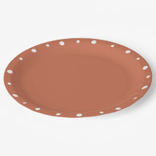 Earth Tones Terra Cotta White Polka Dots  Paper Plate