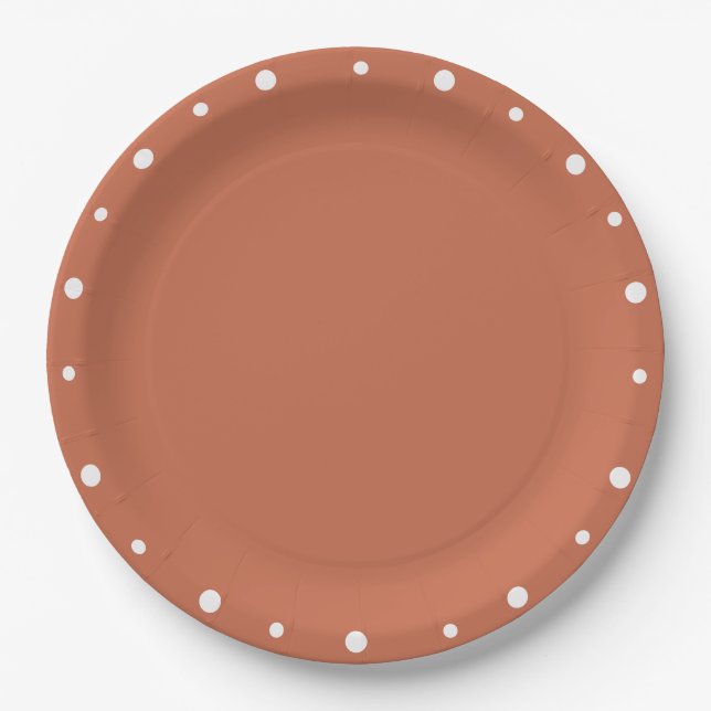 Earth Tones Terra Cotta White Polka Dots  Paper Plate (Front)