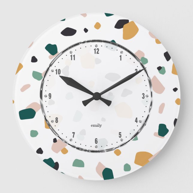 Earth tones terrazzo pattern large clock (Front)