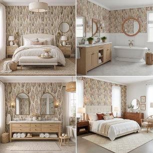 Earth tones watercolor feathers wallpaper