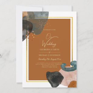 Earth Tones Wedding Terracotta Green Gold Abstract Invitation