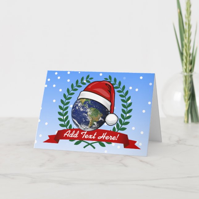 Earth Wearing a Santa Hat Christmas Holiday Card (Front)