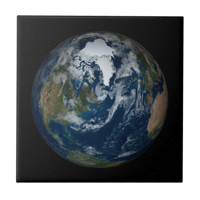 Earth With Clouds And Sea Ice 2 Ceramic Tile (Front)