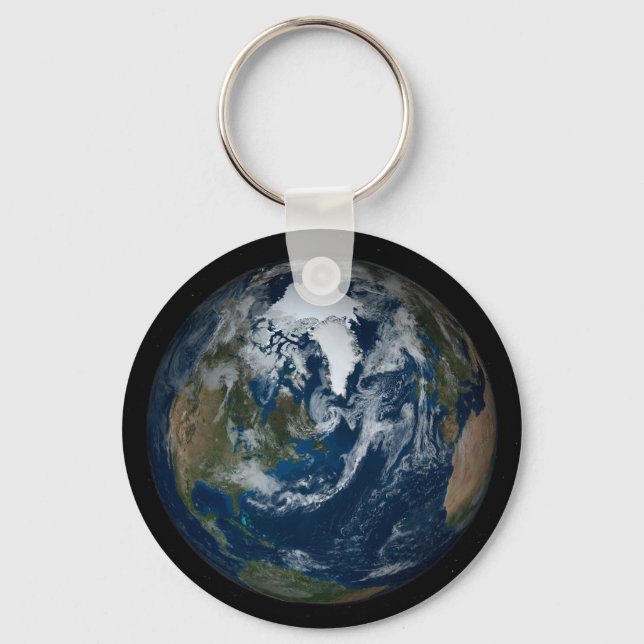 Earth With Clouds And Sea Ice 2 Key Ring (Front)
