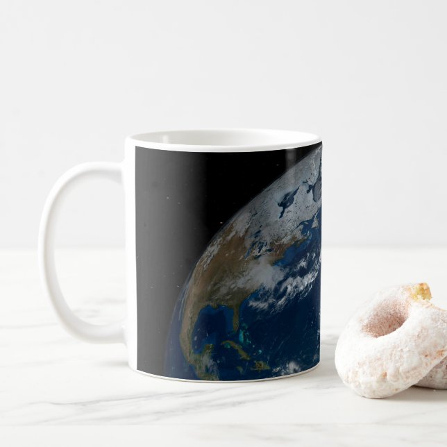 Earth With Clouds And Sea Ice Coffee Mug (With Donut)