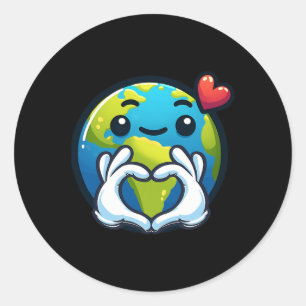 Earth With Heart Hands Love Earth Day  Classic Round Sticker