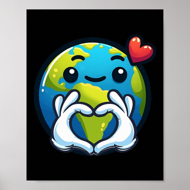 Earth With Heart Hands Love Earth Day  Poster (Front)