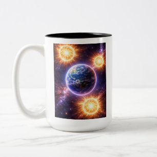 Earth with Three Suns Two-Tone Coffee Mug