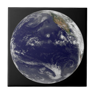 Earth With Three Tropical Cyclones In The Pacific. Ceramic Tile