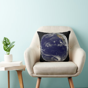 Earth With Three Tropical Cyclones In The Pacific. Cushion