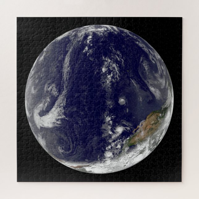 Earth With Three Tropical Cyclones In The Pacific. Jigsaw Puzzle (Horizontal)