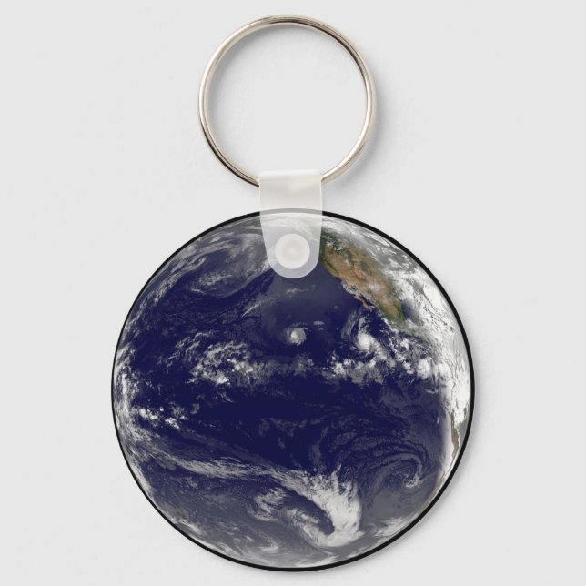 Earth With Three Tropical Cyclones In The Pacific. Key Ring (Front)