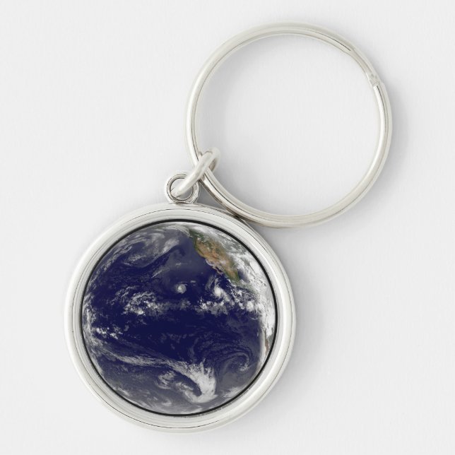 Earth With Three Tropical Cyclones In The Pacific. Key Ring (Front)