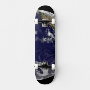 Earth With Three Tropical Cyclones In The Pacific. Skateboard