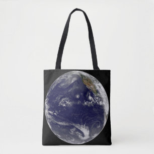 Earth With Three Tropical Cyclones In The Pacific. Tote Bag