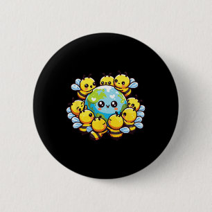 Earth World Globe Bee Kawaii Bees 6 Cm Round Badge