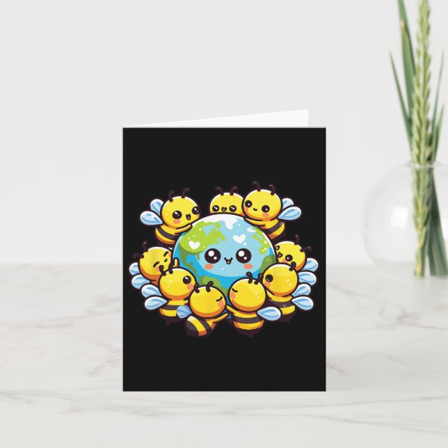 Earth World Globe Bee Kawaii Bees  Card (Front)